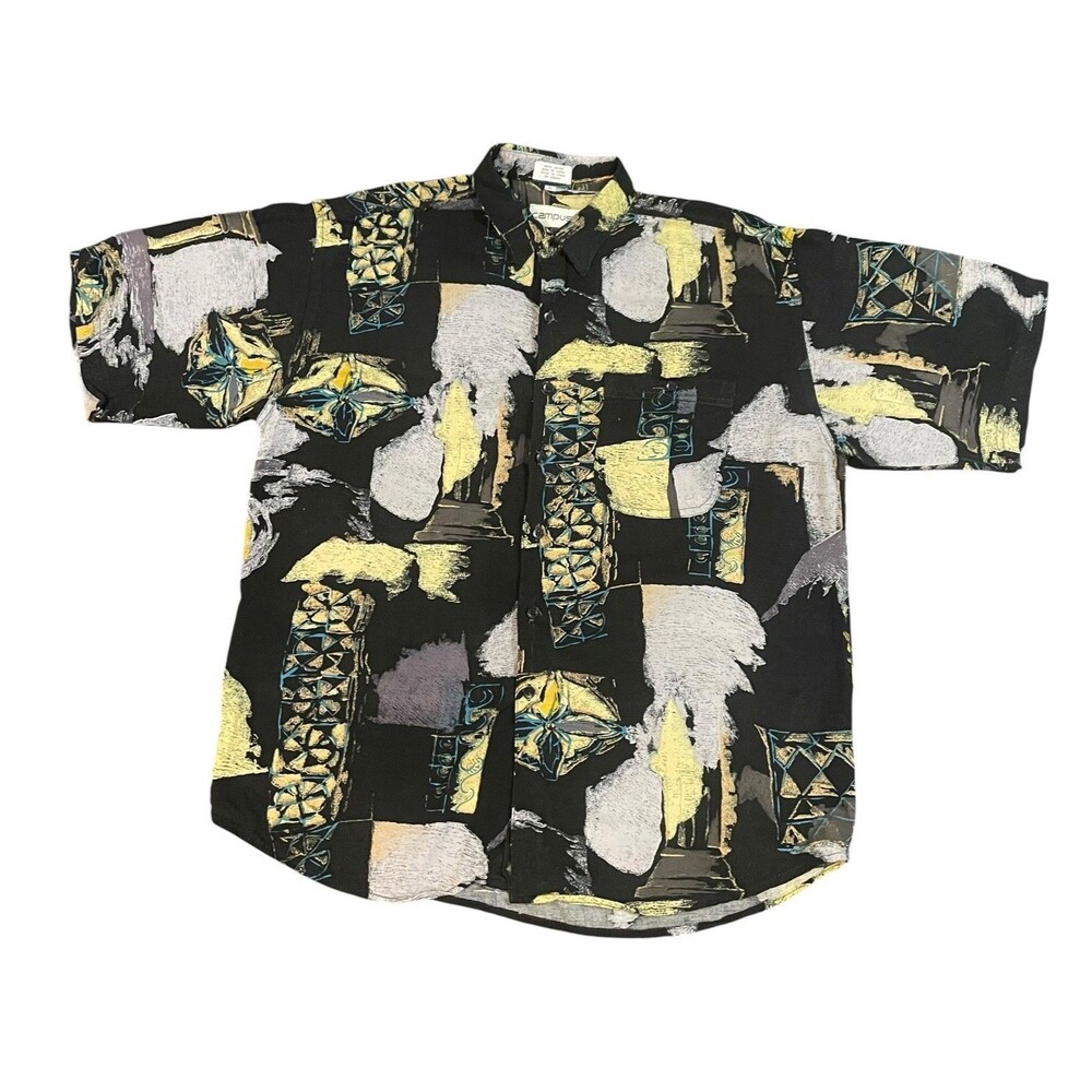 Vintage 90s Campus Abstract Pattern Short Sleeve Buttondown Shirt Large Colorful